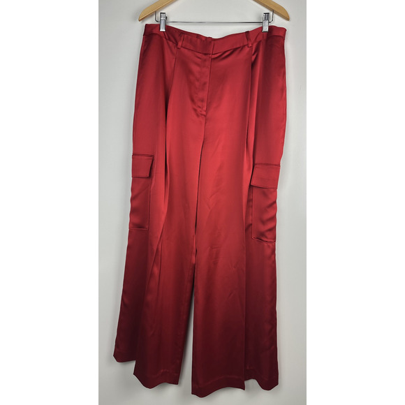 NWT Alex Marie Sandra Wide Leg Cargo Pants Size 14 Crimson Satin Holiday Red - Picture 11 of 12